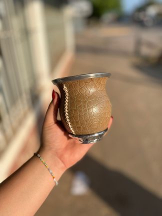 Mates cuero de croco clasico, calabaza por dentro