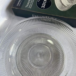 Fruteras de vidrio 32cm vidrio labrados en cajita (estilo bandejita redondas)