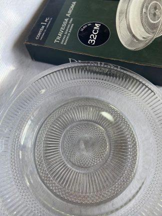 Fruteras de vidrio 32cm vidrio labrados en cajita (estilo bandejita redondas)