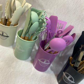 Juego de utensilios X12 PCS de silicona reforzada y base de madera