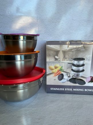 Juego de bowl de acero inoxidable X3 PCS con tapas de plástico y en caja