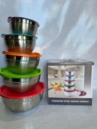 Juego de bowl marca JEFFY LE CHEF tapa de silicona Calidad Acero inoxidable X5 PCS