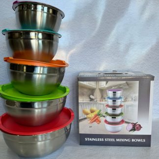 Juego de bowl de acero inoxidable y con tapas de plástico X5 PCS