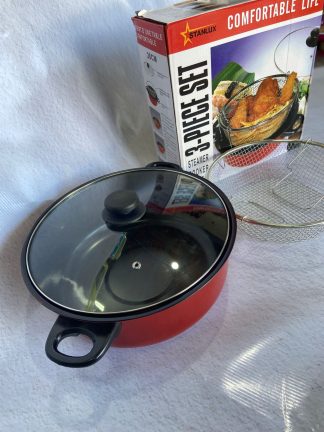 Ollitas para freír con colador y en caja