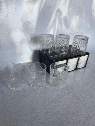 Vasos de whisky de vidrio labrado por 6