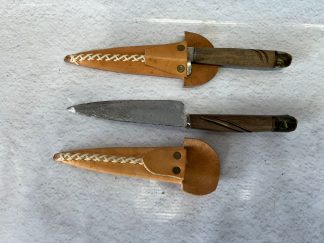 Cuchillo campero 14cm Hoja de disco arado Vaina de cuero Puntera de bronce
