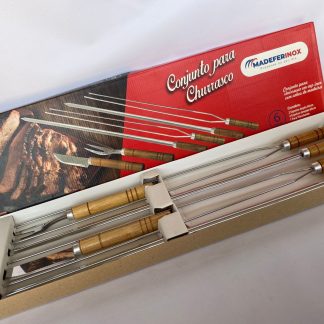 SET ASADOR DE ACERO INOXIDABLE x7 piezas Mangos de madera Acero en caja