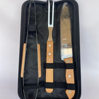 Set de asador x3 PCs con estuche y mango de madera