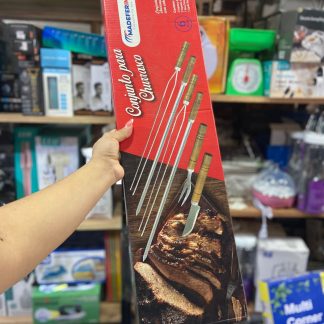 Kit Asador Grande Acero Inoxidable Mango Madera Premium