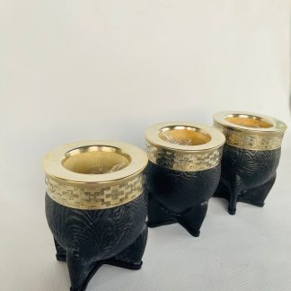 Mate Imperial Virola de Alpaca Calabaza Forrado en Cuero Dibujado