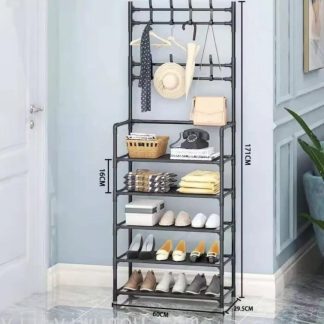 Organizador Zapatero 5 Estantes con Percheros y Estantes de Lona Sintética