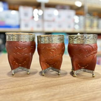 Mate imperial de alpaca, con base, cuero liso virola de 100% alpaca