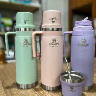 Termo 1L metal mate clásico con bombilla y tapa apta para mate