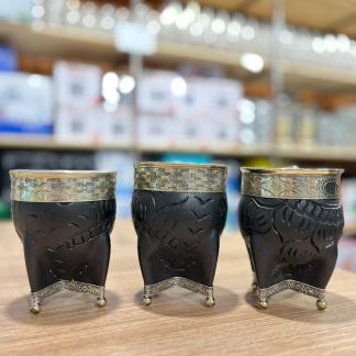 Mate imperial cuero repujado dibujado con base y virola 100% alpaca