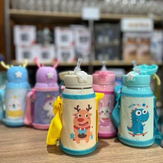 Botella hoppy infantil animadas de acero inoxidable y pico de goma con correa