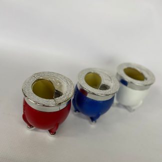 Mate imperial con base y virola de alpaca, calabaza forrada en cuero repujado