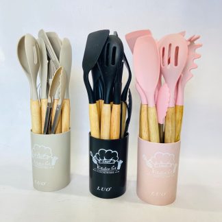 Set de utensilios de silicona x12 pcs con mango madera