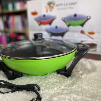 Olla electrica marca JEFFY LE CHEF Tapa de vidrio Tamaño 33cm Antiadherente y contiene su regulador de temperatura