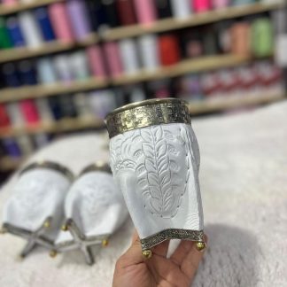 Mate imperial virola de alpaca 100% lisa forrado en cuero repujado y calabaza por dentro