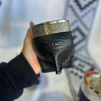 Mate imperial de cuero croco con virola de alpaca color negro y borravino