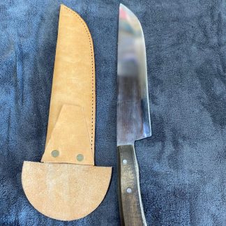 Cuchillo artesanal tamaño grande con mango de madera y funda de cuero