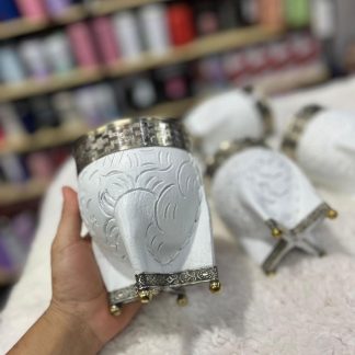 Mate imperial con base y cuero repujado virola de alpaca calabaza por dentro disponible en color blanco