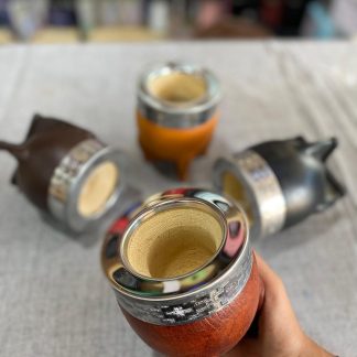 Mate imperial de acero calabaza por dentro y forrada en cuero