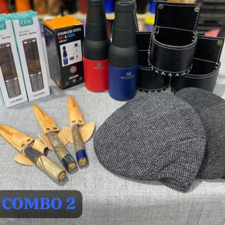 COMBO 2 DEL DIA DEL PADRE: 3 Cuchillos camperos 2 descorchador eléctrico de vino 2 porta botella 3 porta mate 2 boina