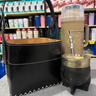 Combo matero Canasta 100% cuero Termo chimarrita Mate imperial alpaca Bombilla clásica