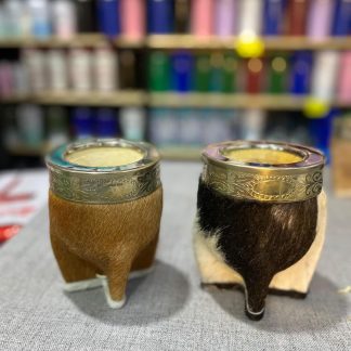 Mate con pelo natural virola de alpaca calabaza por dentro