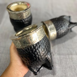Mate cuero croco con virola de alpaca