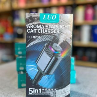 Cargador de auto 5 en 1 Aroma Starlight humidificador con luces LED de colores y cable de 50cm con dos tipos de fichas