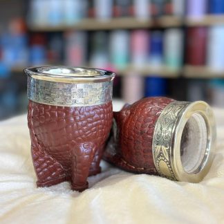 Mate imperial de cuero croco con virola de alpaca