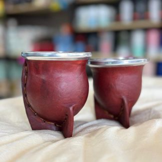 Mate vaqueta clásico Calabaza por dentro, forrado en cuero y virola de acero de 3 patas