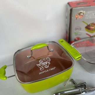 Sartén grande JEFFY LE CHEF con freidora, pinza de agarre, antiadherente y tapa de vidrio