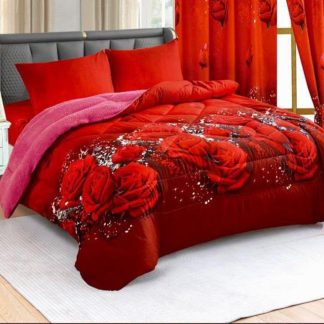 Acolchado de 7 piezas con corderito 2 1/2, sabana superior e inferior, fundas de almohada y cortina 2 paños
