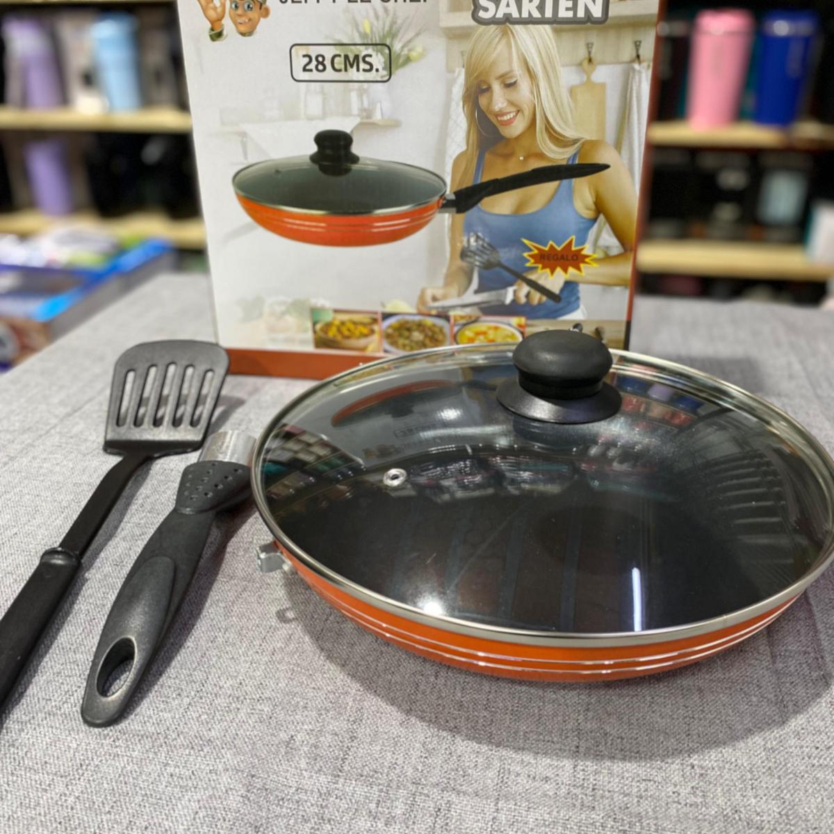 Sartén Jeff le Chef 28 cm con tapa de vidrio y espátula