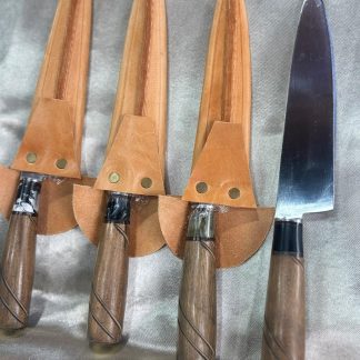Cuchillos 18cm Vainas de cuero Disco de arado Puntera de bronce Estilo artesanal