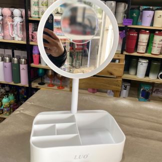 Espejo circular con luz LED con zoom y organizador