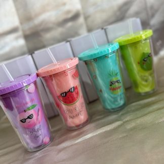 Vaso de plástico, doble fondo con acrílico, más sorbete